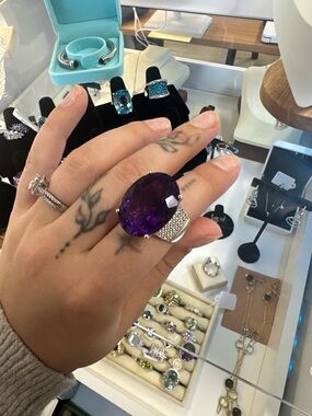 Sterling Silver Statement Ring with Large Purple Gemstone Size 8